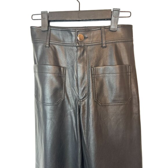 Zara Black Size 0 Faux Leather Wide-Leg Culottes Front & Back Pockets - Picture 3 of 12